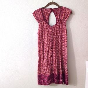 Angie Women's Pink/Dark Red Floral Sleeveless Button Up Dress Size XL